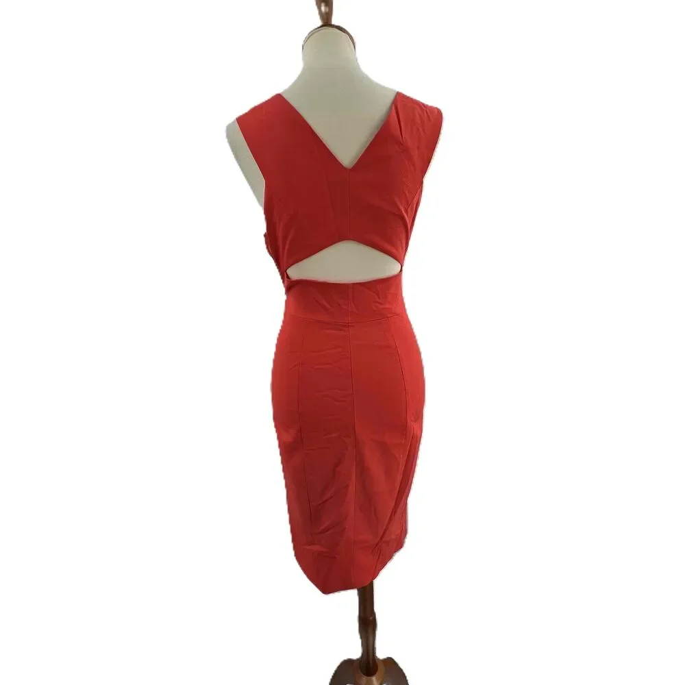 Rachel Roy Red Snap Out Of It Dress Sleeveless V‎ Neck Front Slit Sheath Size 2